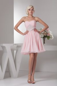 Baby Pink Sweetheart Prom Homecoming Dress with Beading and Ruching
