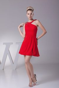 Beaded Asymmetrical Neckline Homecoming Dresses with Side Slit in Chiffon