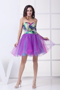 Lovely Sweetheart Mini Organza Homecoming Dresses with Colorful Printing