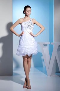 White Column One Shoulder Prom Homecoming with Beading and Pick-ups