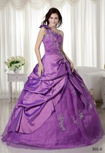 Cheap One Shoulder Taffeta and Organza Quinceanera Dress in Lavender