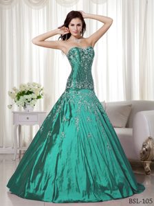 Sweetheart Teal Cheap Quinceanera Dresses in Taffeta with Embroidery