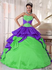 Strapless Lovely Beaded Taffeta Quinceanera Dresses in Green and Purple