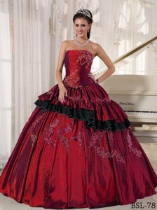 Strapless Taffeta Dress for Quinceanera in Red with Beading on Promotion