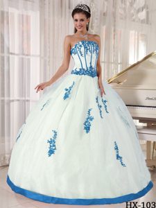 Satin and Organza Strapless Appliqued Sweet 16 Dress for Cheap in White