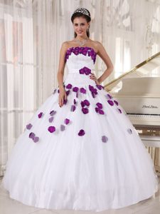 Elegant Strapless Tulle Quinceanera Gown Dresses with Beading in White