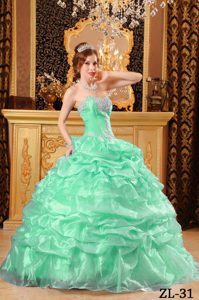 Inexpensive Sweetheart Organza Ball Gown Sweet 15 Dress in Apple Green