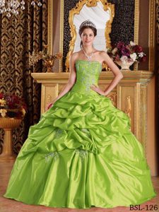 Elegant Spring Green Quinceanera Dress with Pick-ups in Taffeta