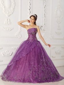Sassy Purple Ball Gown Quinceanera Dress in Satin and Organza