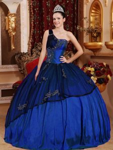 Lovely Royal Blue One Shoulder Dresses for a Quinceanera with Appliques