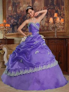 Fitted Ball Gown Sweetheart Quinceaneras Dress with Appliques in Purple