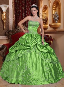 Fabulous Spring Green Strapless Embroidery Quinceanera Gowns in Taffeta