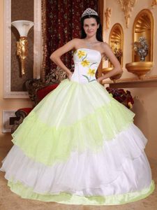Quinceanera Dresses with Embroidery in Yellow Green and White