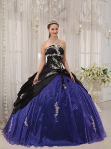 Unique Black and Blue Quinceanera Gown in Taffeta and Organza