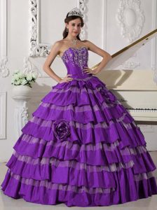 Magnificent Purple Sweetheart Quince Dresses in Taffeta with Embroidery