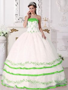 Romantic White Quinceanera Dresses Gowns with Spring Green Appliques