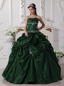 Dark Green Perfect Strapless Sweet Sixteen Quince Dresses with Appliques
