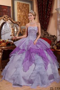 2015 Fave Sweetheart Quinces Dresses in Organza with Beading in Purple