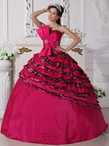 Must-have Fuchsia Strapless Beading Quinceanera Gowns Dresses in Zebra