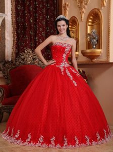 Trendy Red Ball Gown Quinceanera Dress in Tulle with Appliques
