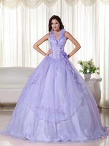 Wanted Lilac Ball Gown Halter Long Chiffon Dress for Quinceanera