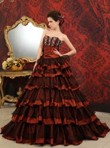 Court Train Sweet Sixteen Dress in Rust Red and Black