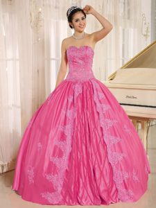 Righteous Beading Taffeta Hot Pink Sweetheart Quinceanera Dress on Sale