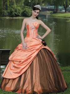 Delish Orange Taffeta Sweetheart Quinceanera Gown Dress with Pick-ups