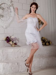 Lovely Column Strapless Mini-length Dress for Brides with Flowers in Tulle