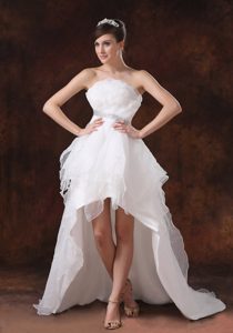 Special Organza High-low Dress for Brides with Beading Decorates Waist