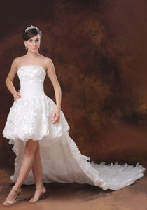 High-low White Modern Wedding Gown with Fabric with Rolling Flowers