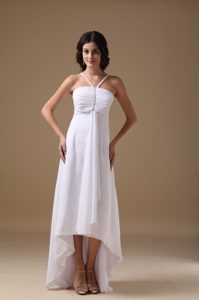 Fave White Empire Halter High-low Chiffon Beading Dresses for Wedding