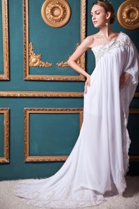 Iconic White Empire One Shoulder Chiffon Dresses for Brides