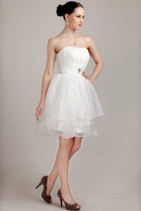 Important White Strapless Mini Wedding Bridal Gowns in Organza