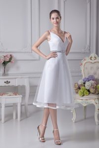 Righteous V-neck Short Bridal Dresses with with Beading Decorated Waist