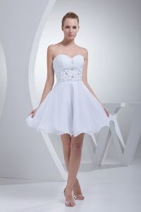 Mini-length Wedding Bridal Gown with Beads Waist and Ruche Sweetheart