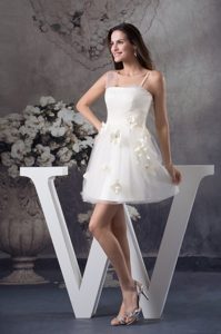 Trendy Short Tulle Wedding Gown with Asymmetrical Strap and Flowers