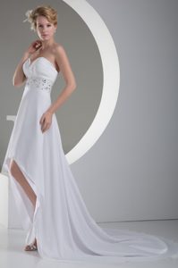 Breathtaking Sweetheart High-low Beaded Ruched White Dress for Brides