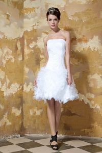 Maxi Strapless Mini-length Tulle Ruching Wedding Reception Dress