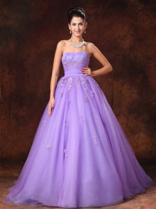 Romantic Sweetheart Appliqued Court Train Wedding Bridal Gown in Lilac