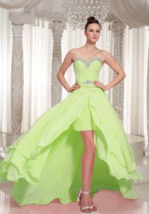 Sweetheart High-low Yellow Green Layered Chiffon Prom Dresses with Beading