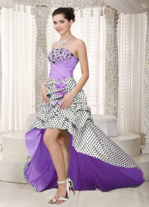 Strapless High-low Multi-colored Taffeta Prom Dress with Beading and Pick-ups
