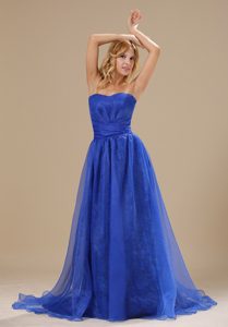 Strapless Royal Blue Organza Prom Dress for Anniversary for Cheap