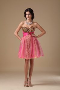 Sweetheart Mini-length Multi-colored Tulle Prom Dress for Girls with Beading