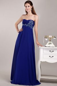 Royal Blue Strapless Long Ruched Chiffon Prom Dresses with Appliques