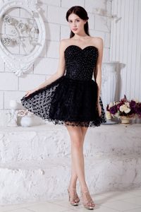 Black Sweetheart Mini-length Prom Dress for Slim Girls with Beading on Sale