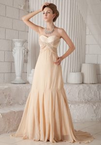 Champagne Sweetheart Chiffon Beaded Prom Dress on Promotion