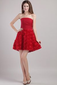 Strapless Mini-length Ruched Wine Red Special Embosses Prom Pageant Dress