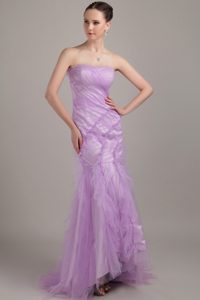 Lavender Strapless Ruched Prom Pageant Dress with Ruffles on Sale