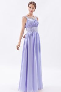 New Lilac Scoop Long Ruched Chiffon Prom Holiday Dress with Beading